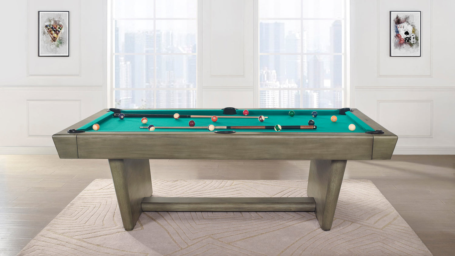 Legacy Conasauga pool table in an elegant room with city views