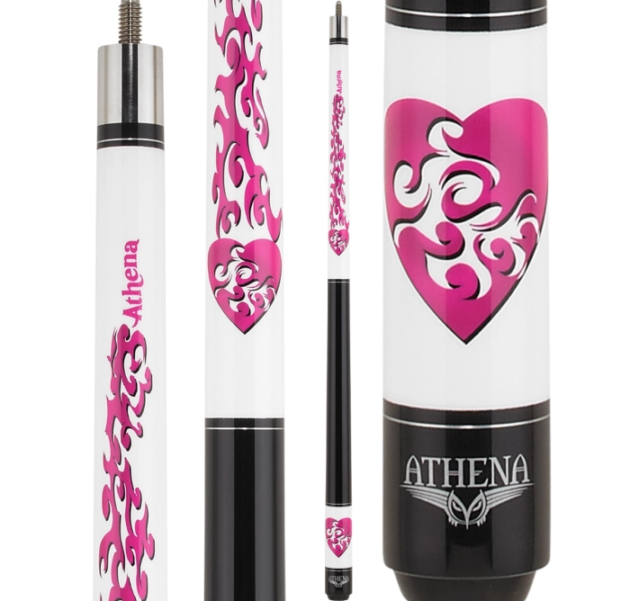 Athena ATHJR1 52 inch junior pool cue, white with pink heart