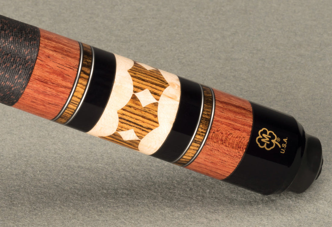 McDermott birdseye maple pool cue with bocote inlays