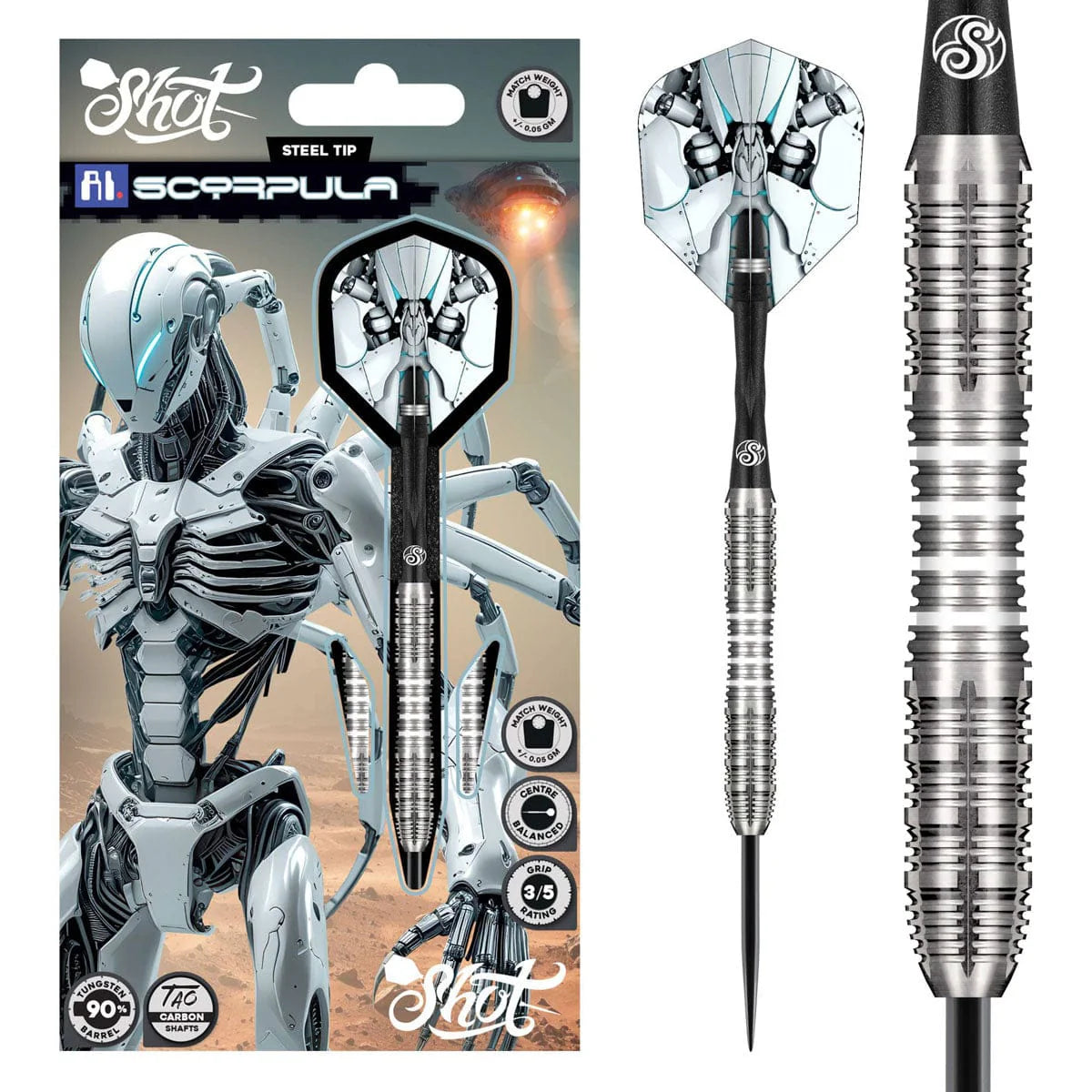 Shot Darts AI Scorpula Steel Tip Dart Set - 90% Tungsten