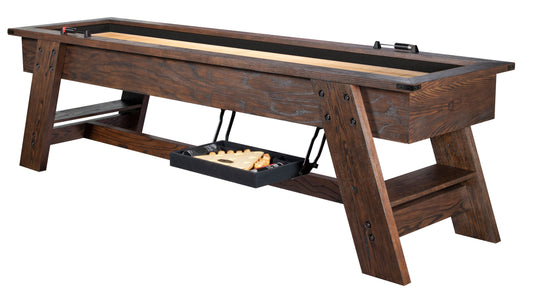 Legacy Barren 9 ft shuffleboard table in Whiskey Barrel