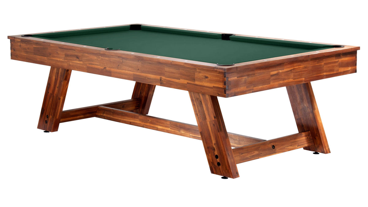 Legacy Barren Outdoor Pool Table in Natural Acacia with Forest Green outdoor cloth