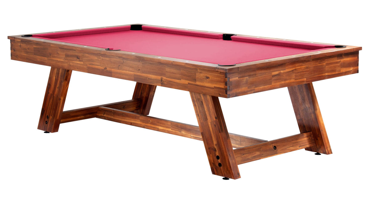 Legacy Barren Outdoor Pool Table in Natural Acacia with Hot Pink outdoor cloth