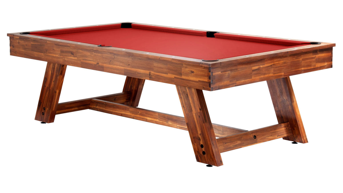 Legacy Barren Outdoor Pool Table in Natural Acacia with Jockey Red outdoor cloth