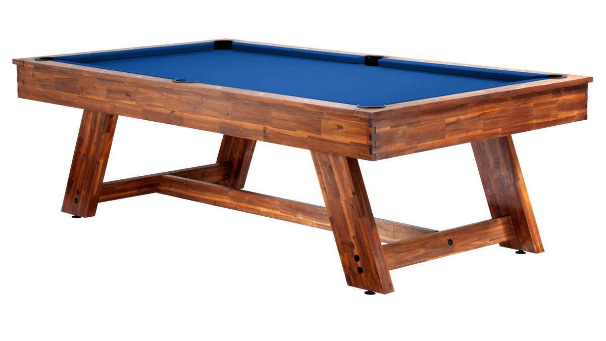 Legacy Barren Outdoor Pool Table in Natural Acacia with Royal Blue outdoor cloth