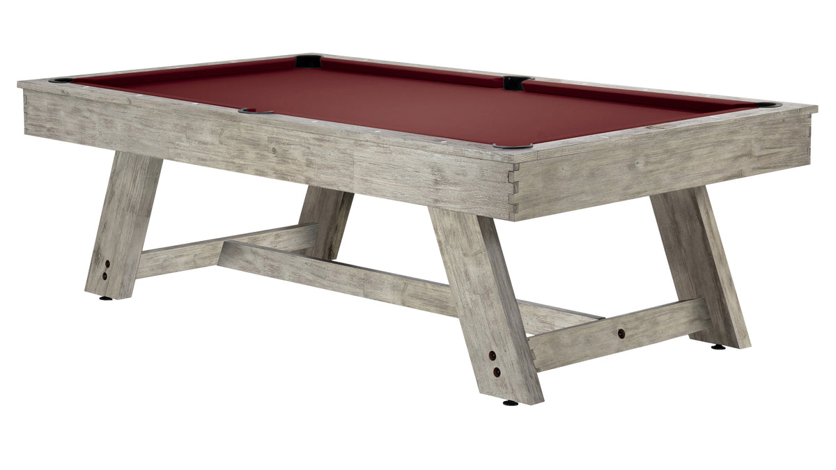 Legacy Barren Outdoor Pool Table in Ash Grey with Burgundy outdoor cloth