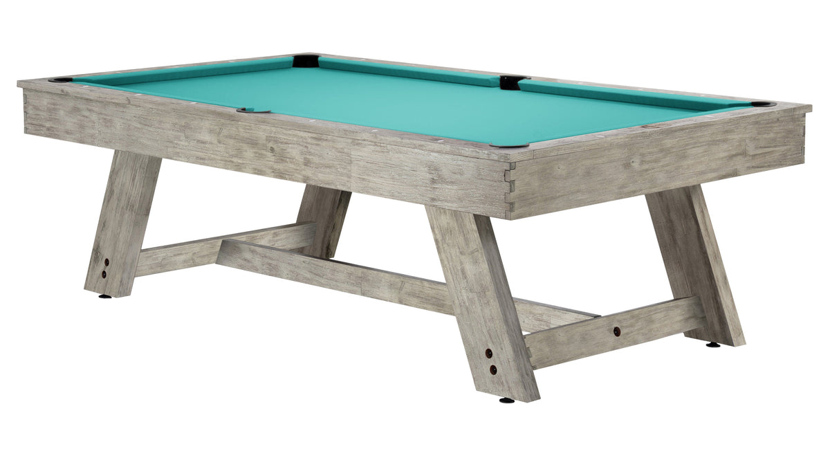 Legacy Barren Outdoor Pool Table in Ash Grey with Pool Aqua outdoor cloth
