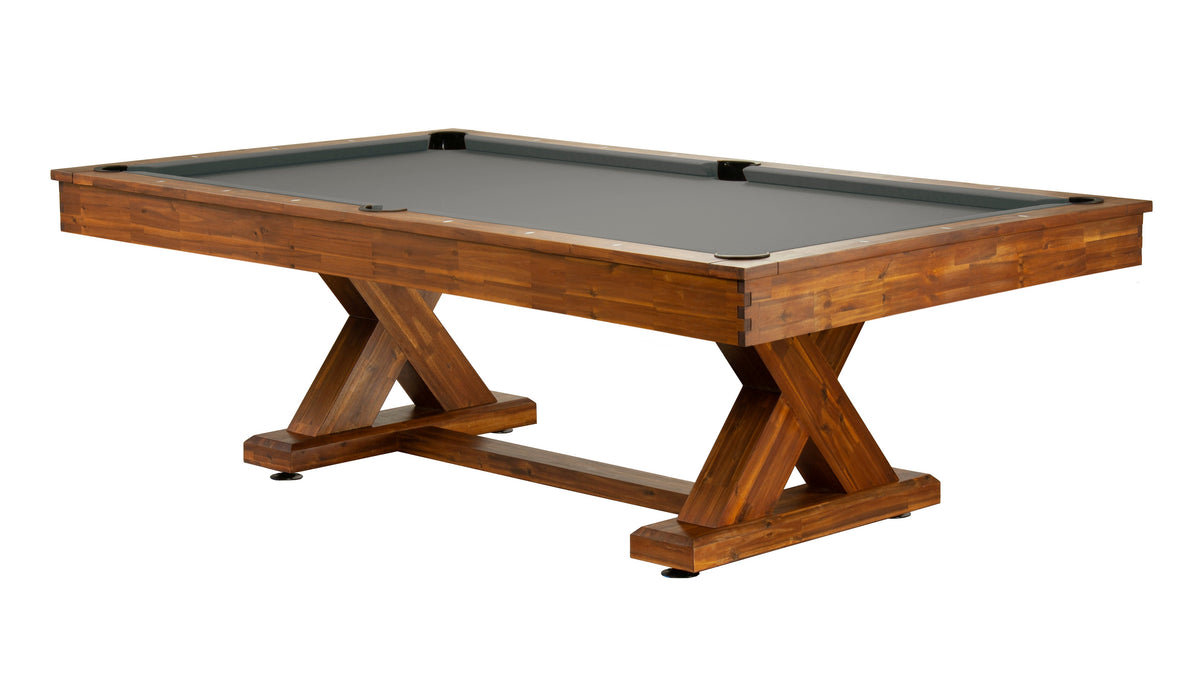 Legacy Cumberland Outdoor Pool Table in Natural Acacia with Charcoal outdoor cloth