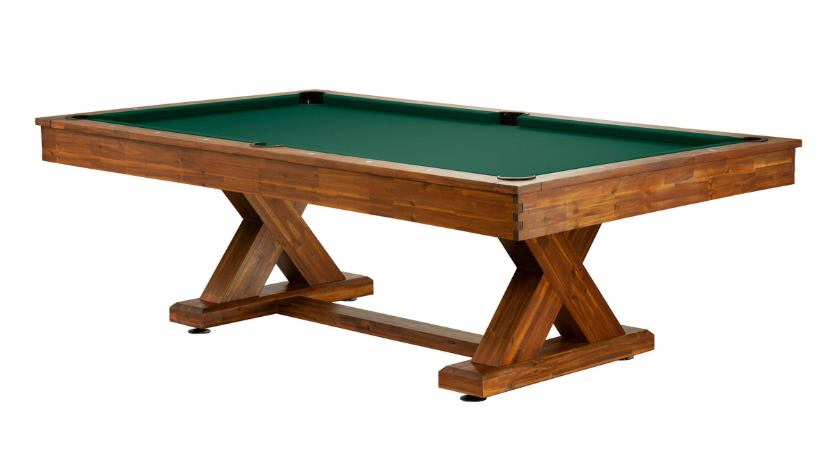 Legacy Cumberland Outdoor Pool Table in Natural Acacia with Forest Green outdoor cloth