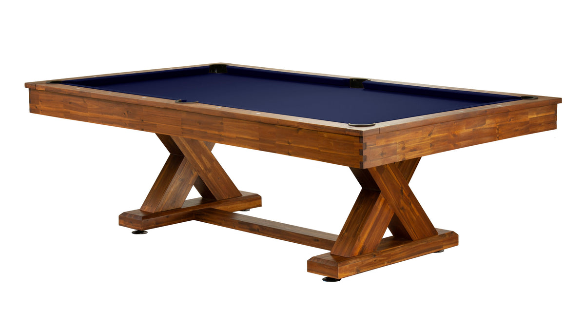 Legacy Cumberland Outdoor Pool Table in Natural Acacia with Navy outdoor cloth