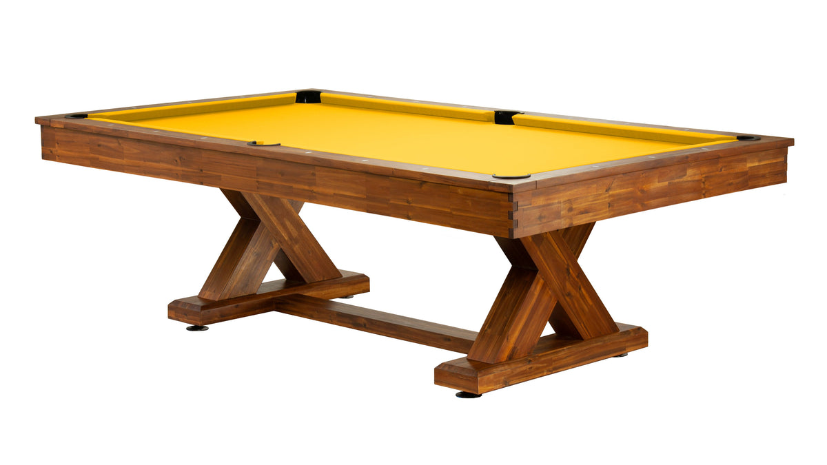 Legacy Cumberland Outdoor Pool Table in Natural Acacia with Sunflower outdoor cloth