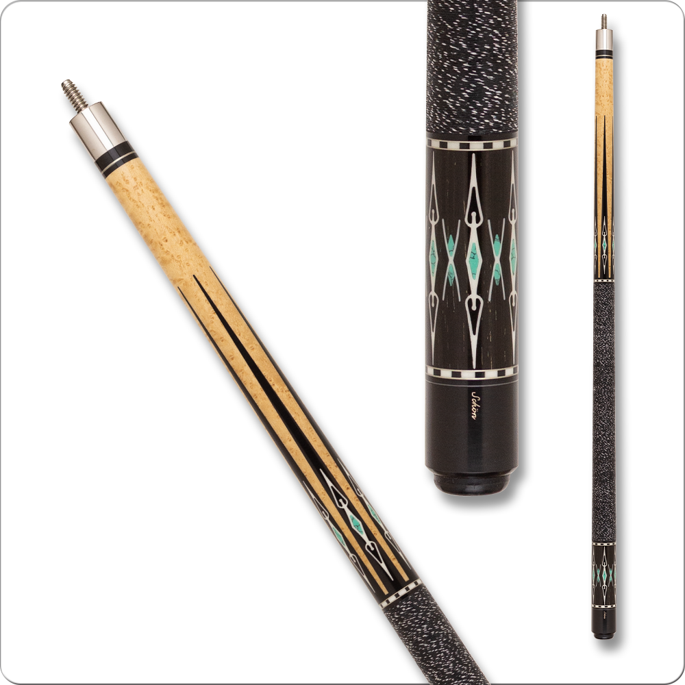 Schon CX77 Pool Cue - Blonde and Black with Turquoise