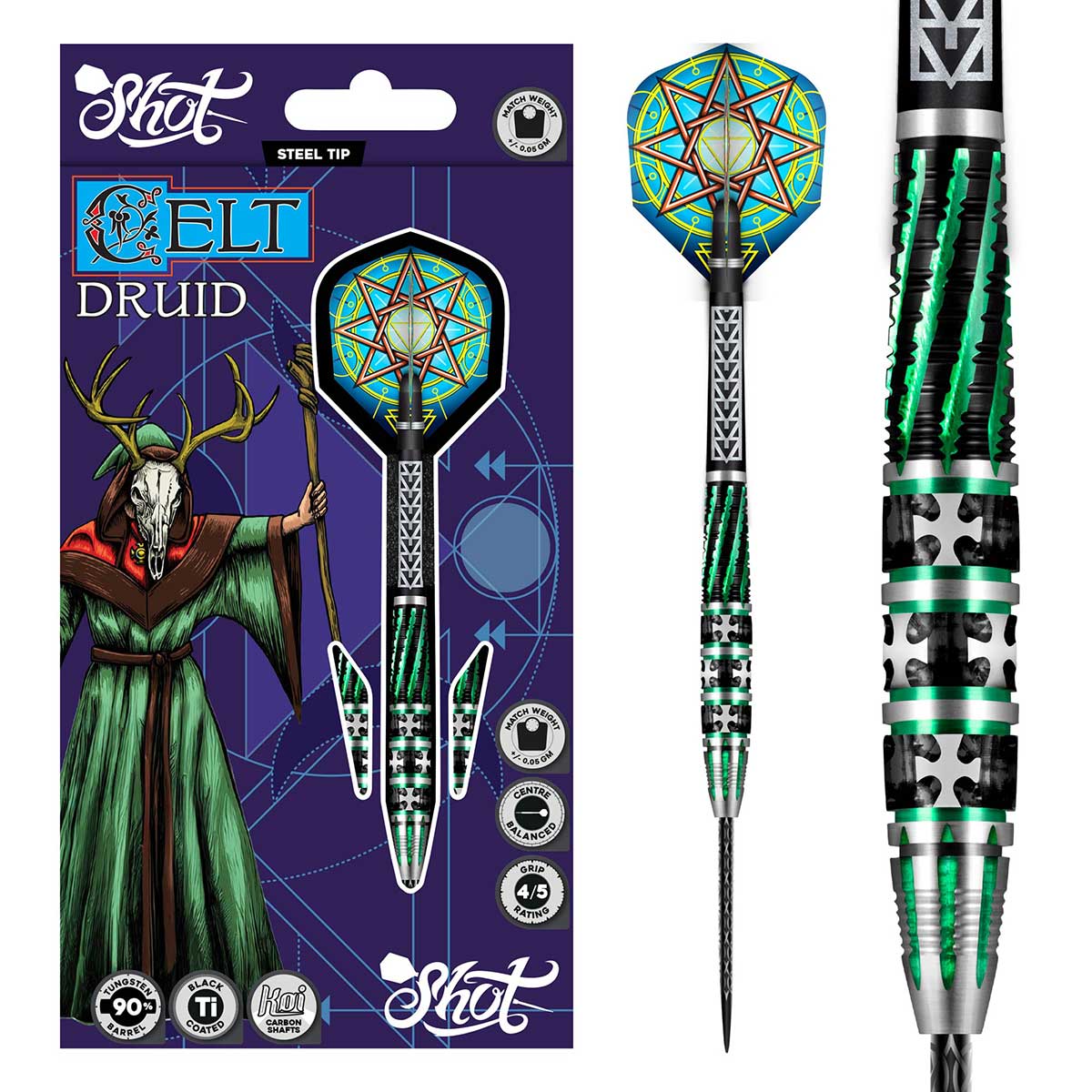 Shot Darts Celt Druid Steel Tip Dart Set - 90% Tungsten