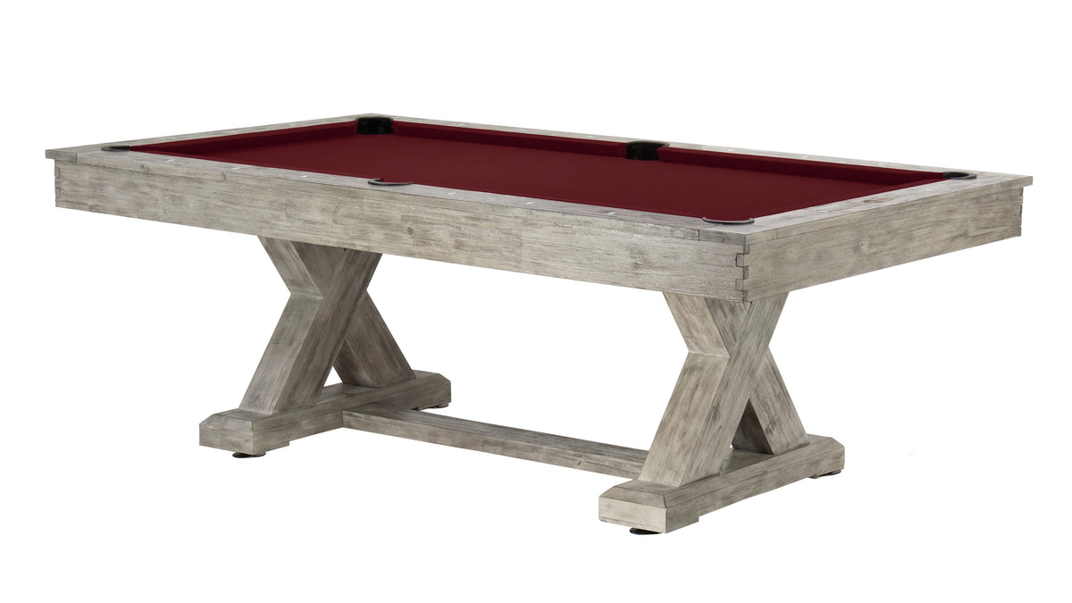 Legacy Cumberland Outdoor Pool Table in Ash Grey with Burgundy outdoor cloth