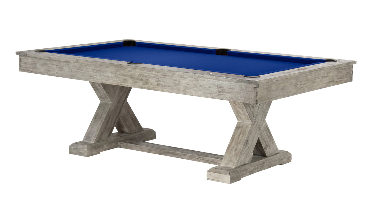 Legacy Cumberland Outdoor Pool Table in Ash Grey with Royal Blue outdoor cloth