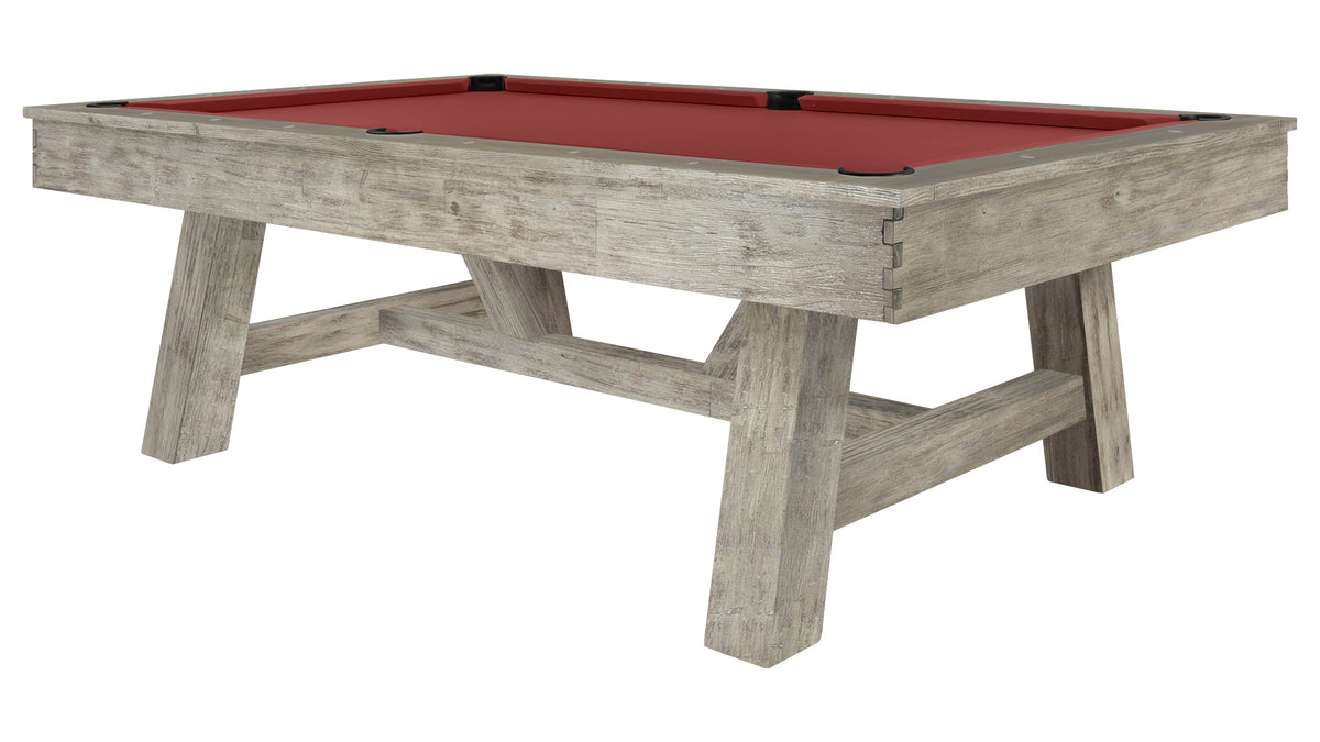 Legacy Emory Outdoor Pool Table in Ash Grey with Burgundy outdoor cloth