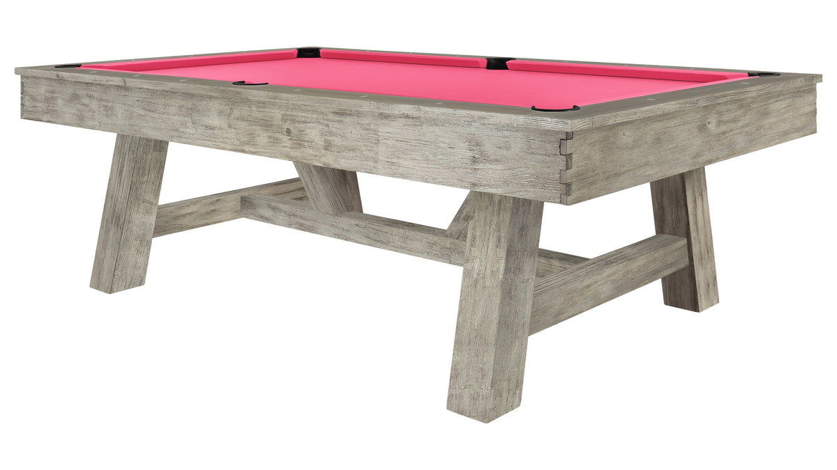Legacy Emory Outdoor Pool Table in Ash Grey with Hot Pink outdoor cloth