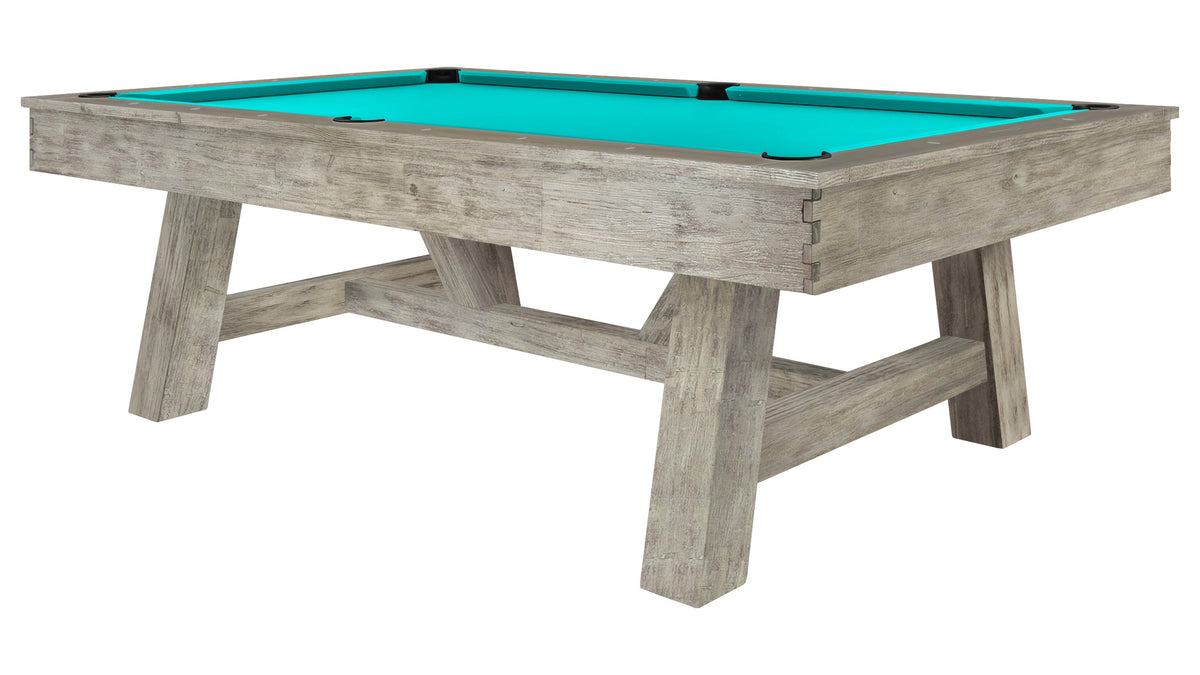 Legacy Emory Outdoor Pool Table in Ash Grey with Pool Aqua outdoor cloth