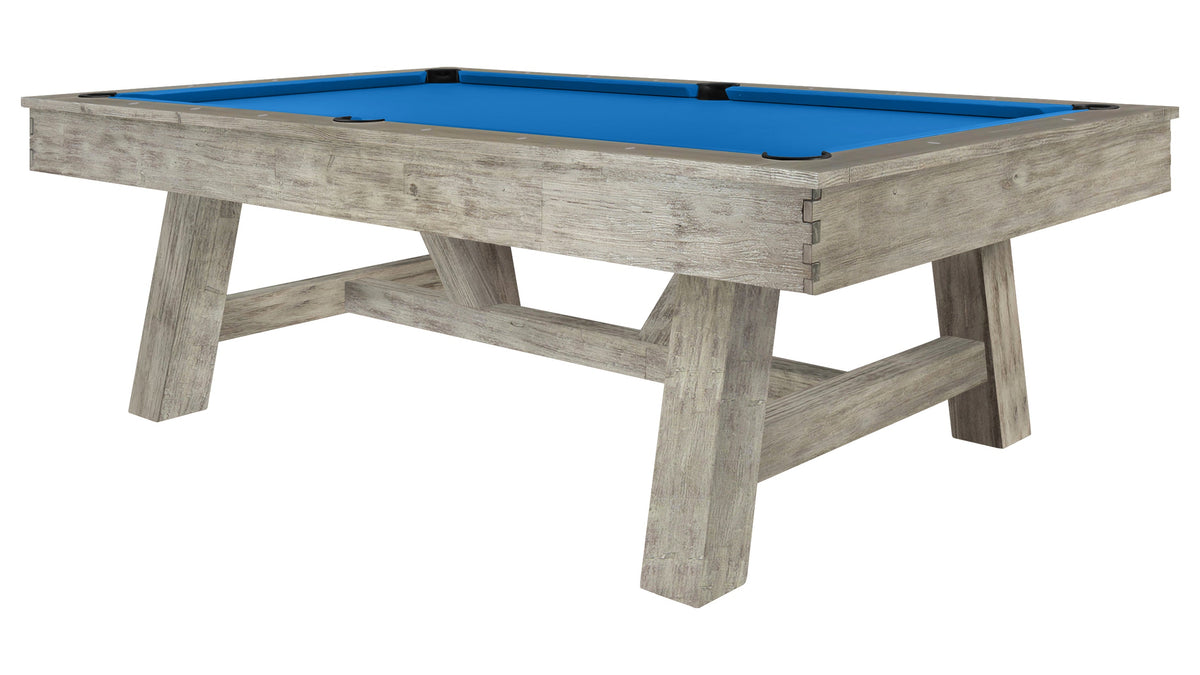 Legacy Emory Outdoor Pool Table in Ash Grey with Royal Blue outdoor cloth