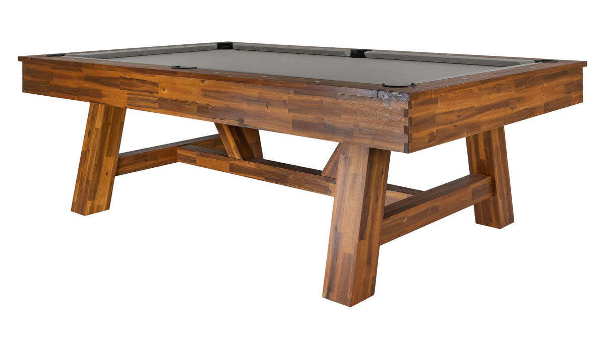Legacy Emory Outdoor Pool Table in Natural Acacia with Charcoal outdoor cloth
