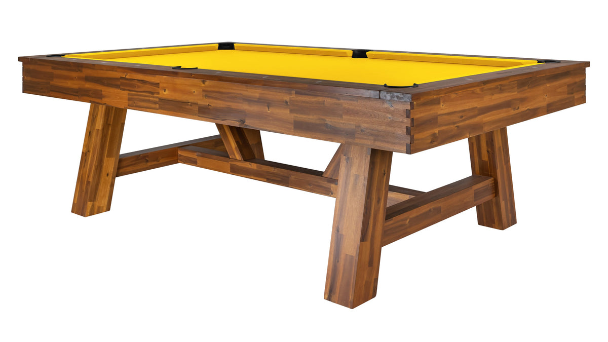 Legacy Emory Outdoor Pool Table in Natural Acacia with Sunflower outdoor cloth