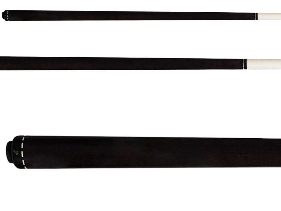 Pechauer JP01-T JP Series cue, three views with wrapless ebony handle