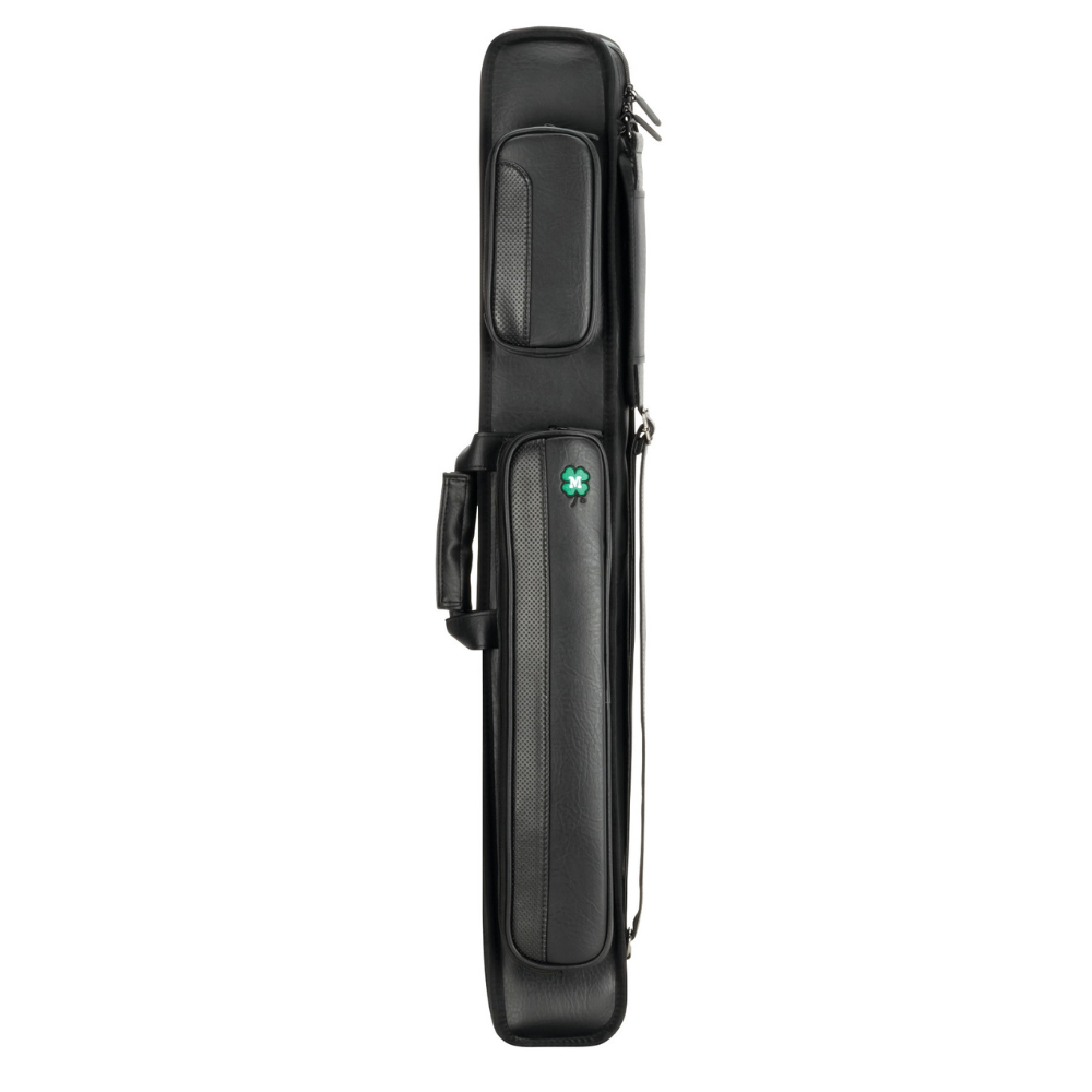 McDermott 2x4 soft cue case, front exterior with clover logo