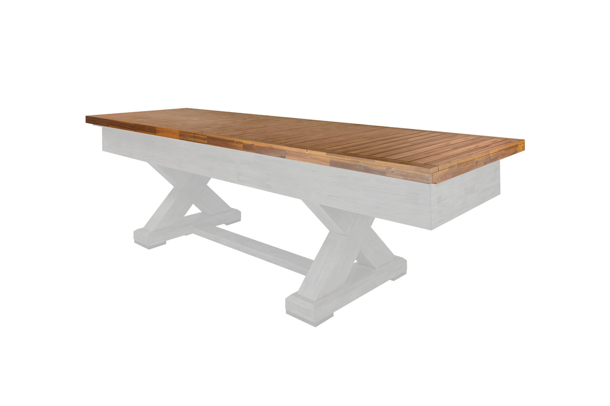 Legacy 9 ft outdoor shuffleboard dining top in Natural Acacia