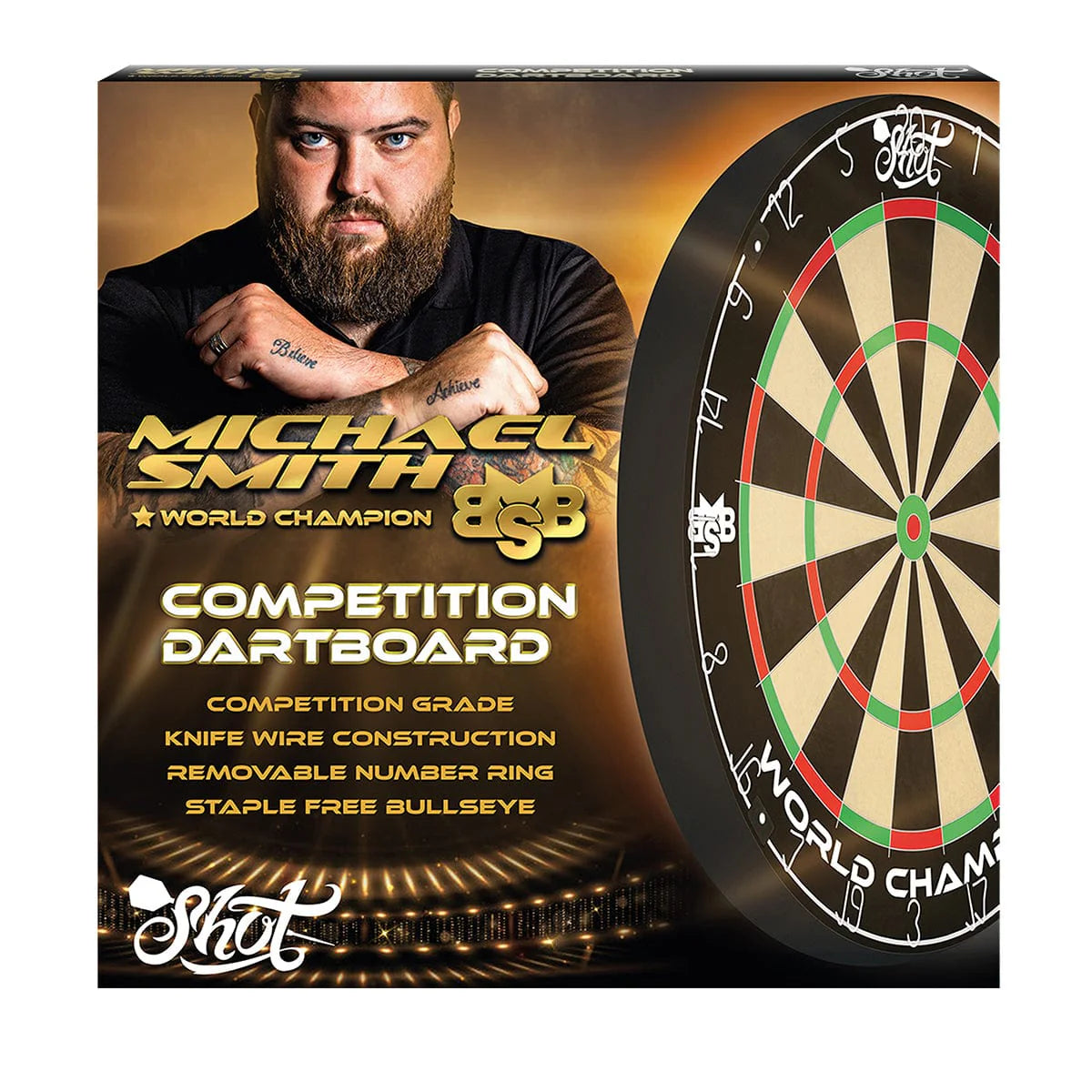 Shot Darts Michael Smith Competition Bristle Dartboard