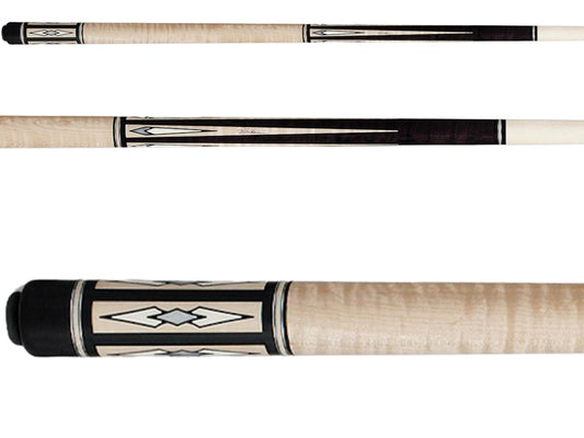 Pechauer P11-R Pro Series cue, three views including diamond point inlays