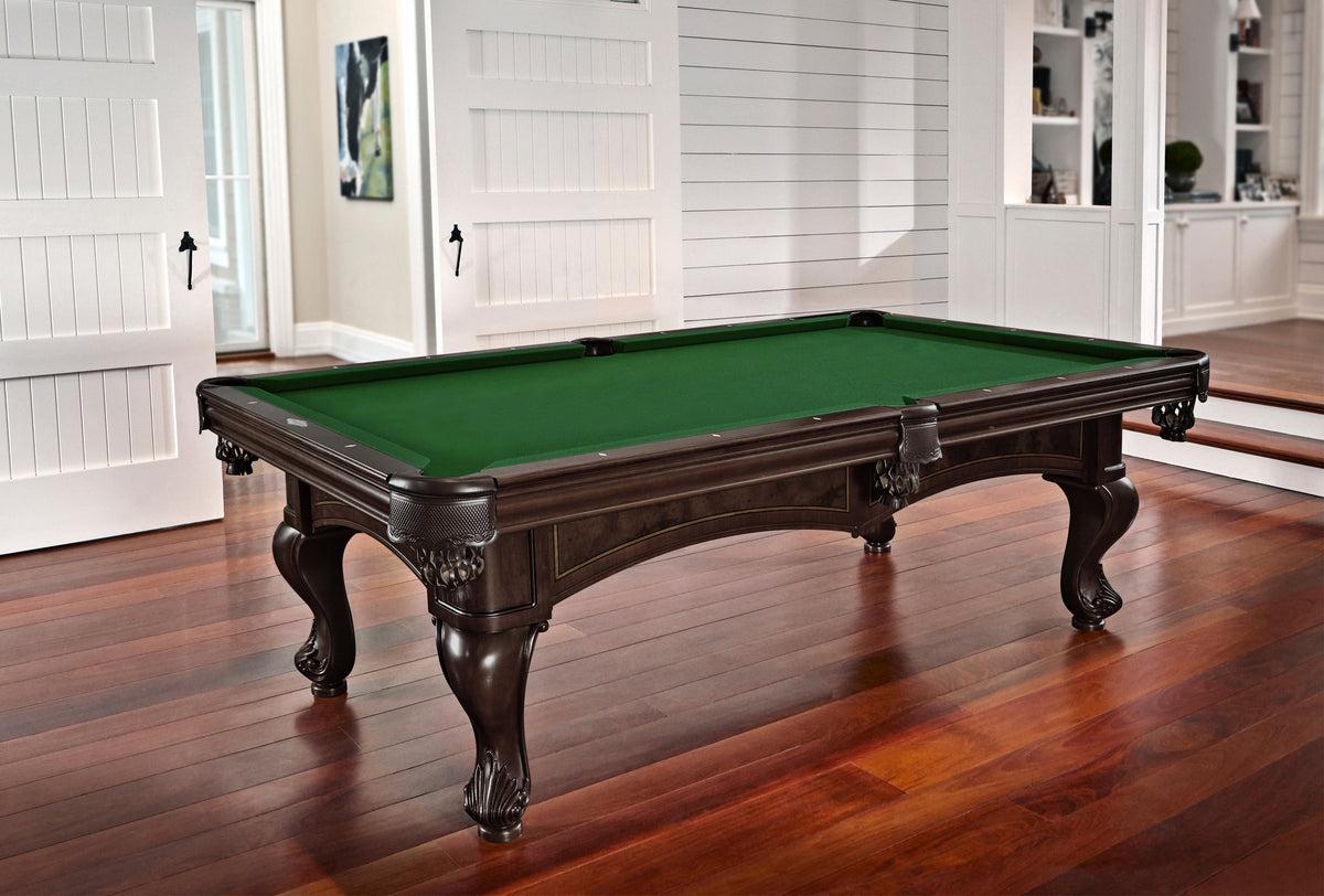 Brunswick Santini pool table in Espresso with green cloth