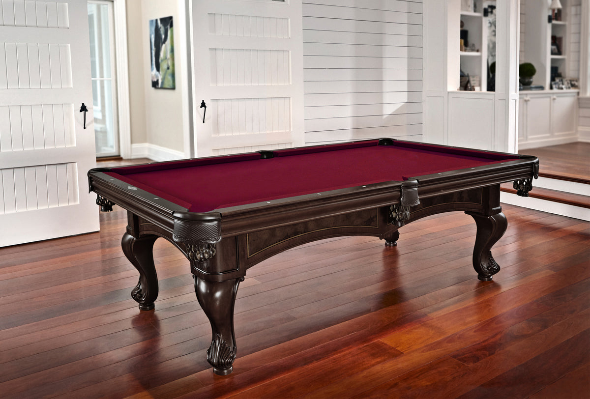 Brunswick Santini pool table in Espresso with red cloth