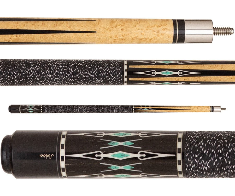 Schon CX77 Pool Cue - Blonde and Black with Turquoise
