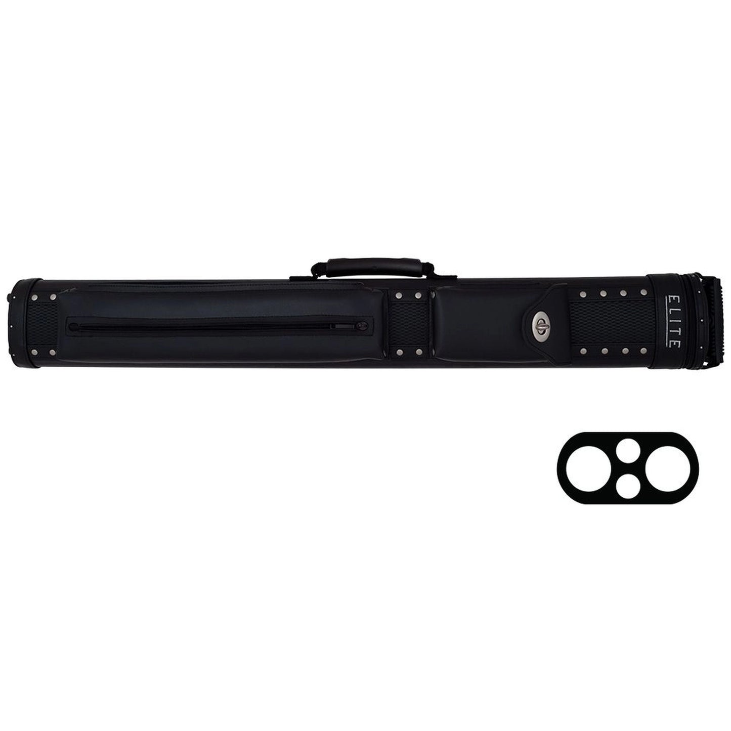 Elite ECP22 Prime 2x2 black hard cue case, front view with handle