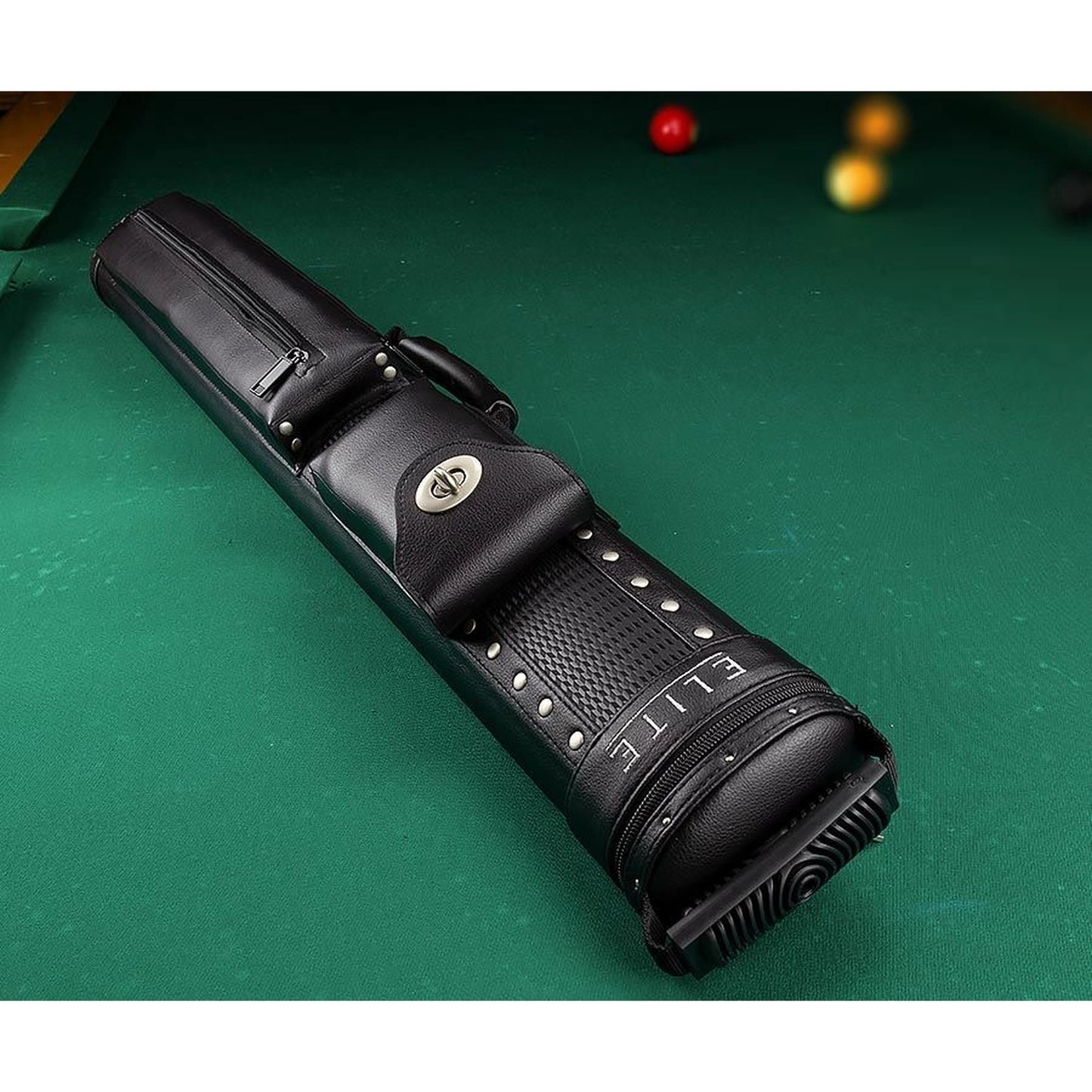 Elite ECP22 cue case zipper and logo hardware detail