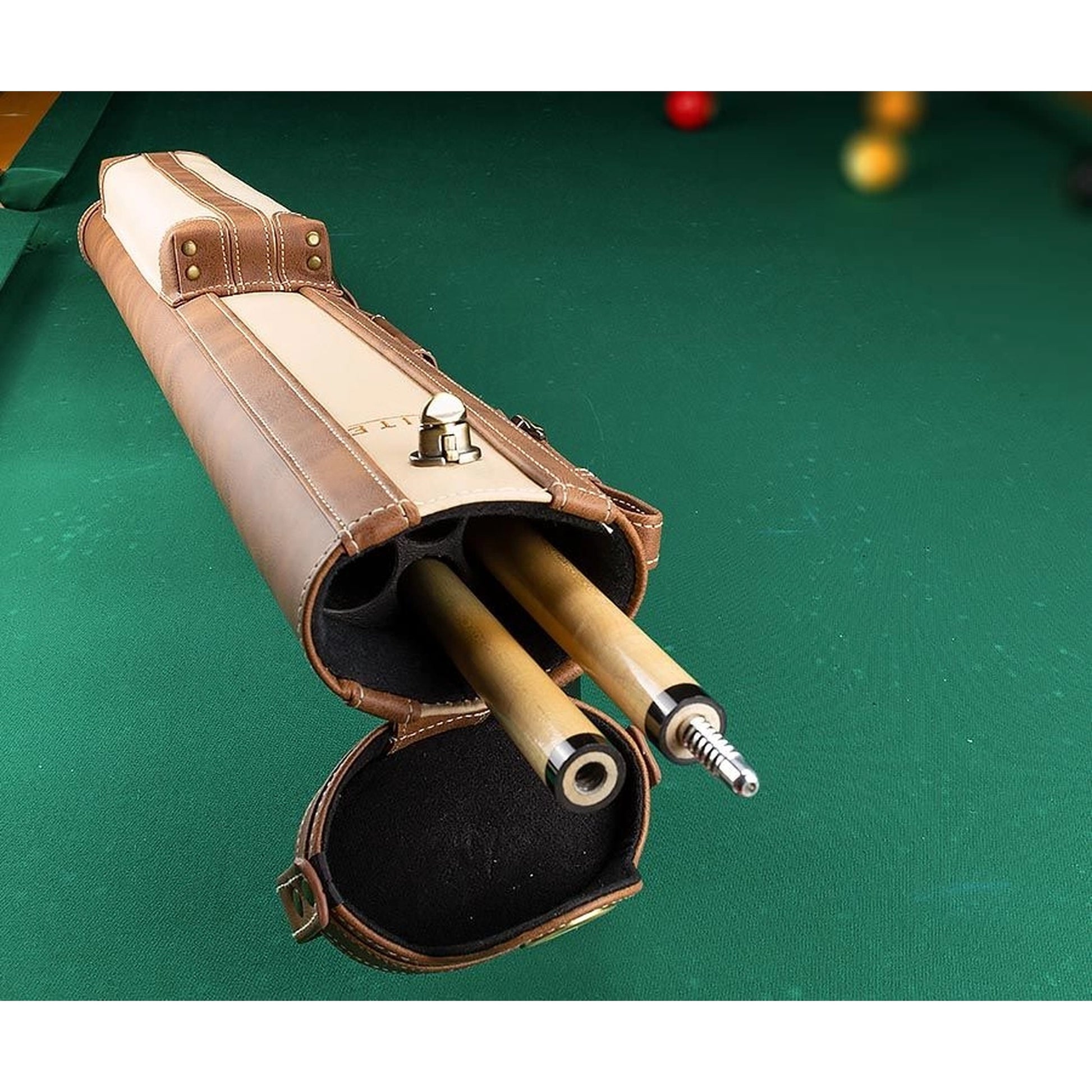 Elite ECV22 cue case open end cap with pool cue butt and shaft inside
