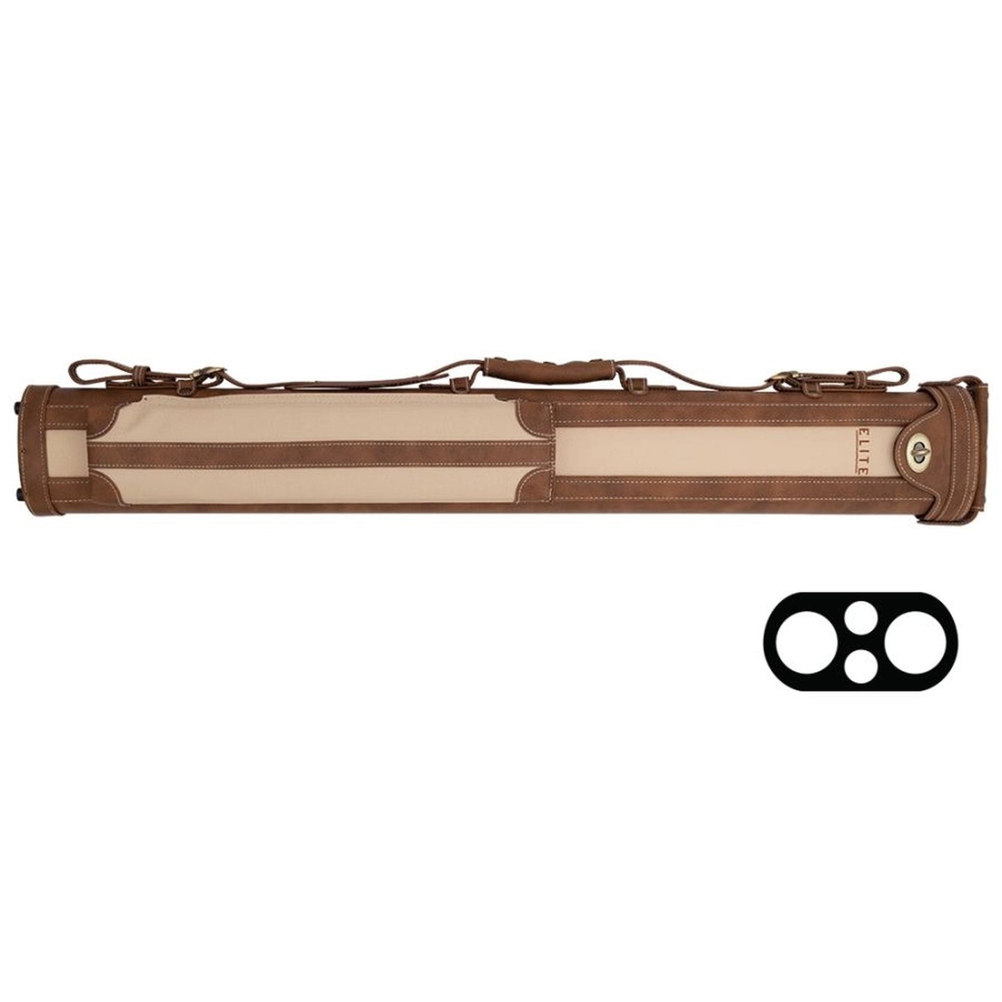 Elite ECV22 2x2 vintage leather cue case in brown and tan, front view