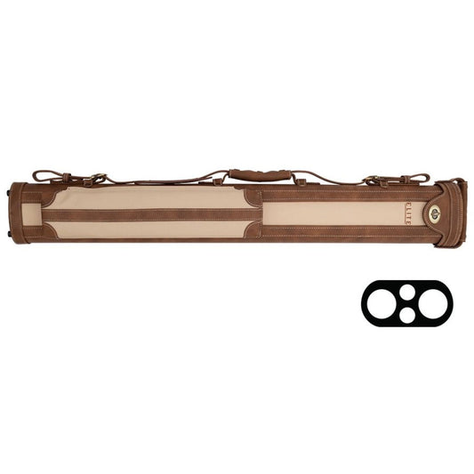 Elite ECV22 2x2 vintage leather cue case in brown and tan, front view