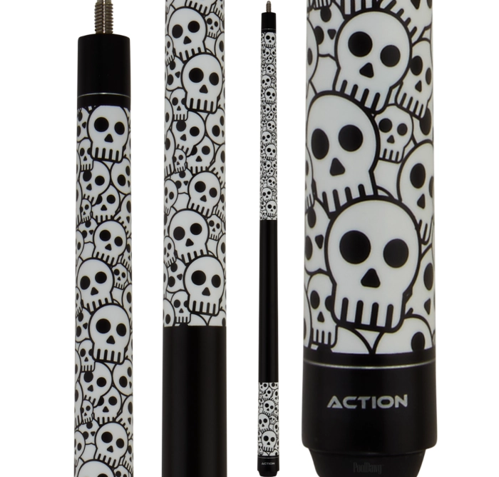 Action JR18 52 inch junior pool cue, cartoon skulls