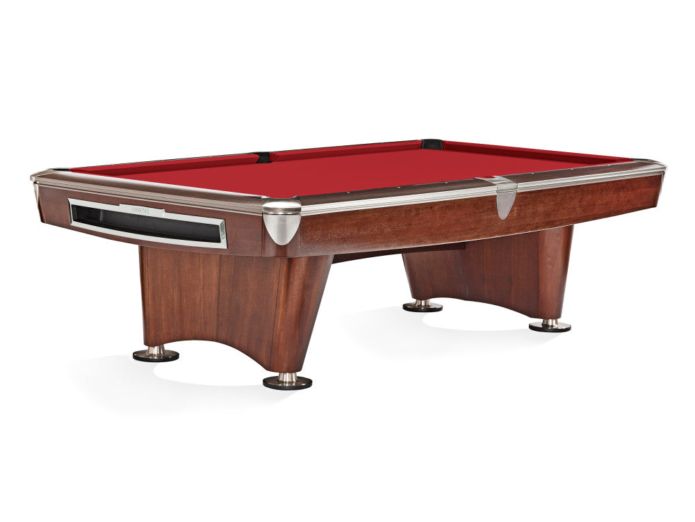 Brunswick Gold Crown VI 9 ft pool table in Mahogany with red cloth