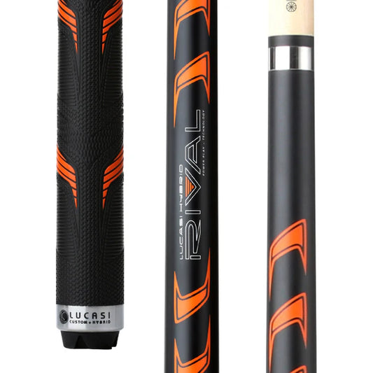Lucasi Hybrid LHRV25 Pool Cue - Black and Metallic Orange