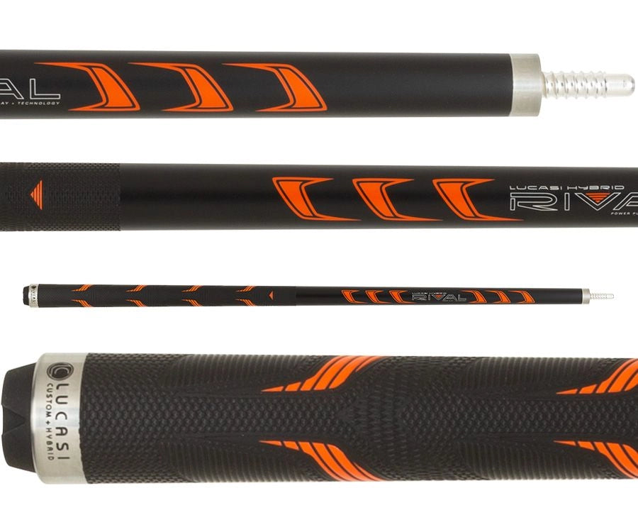 Lucasi Hybrid LHRV25 Pool Cue - Black and Metallic Orange