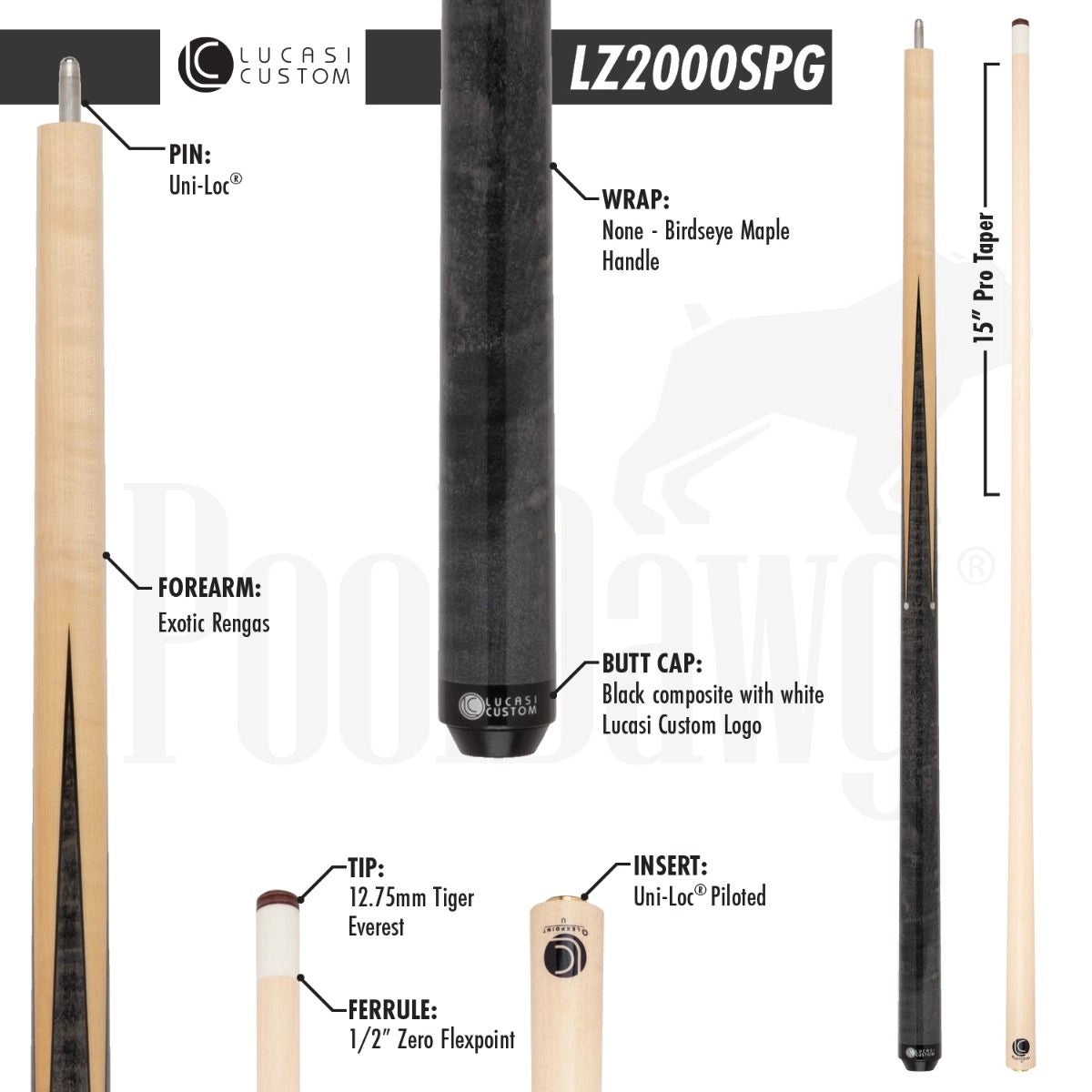 Lucasi LZ2000SPG Sneaky Pete Pool Cue - Grey Maple