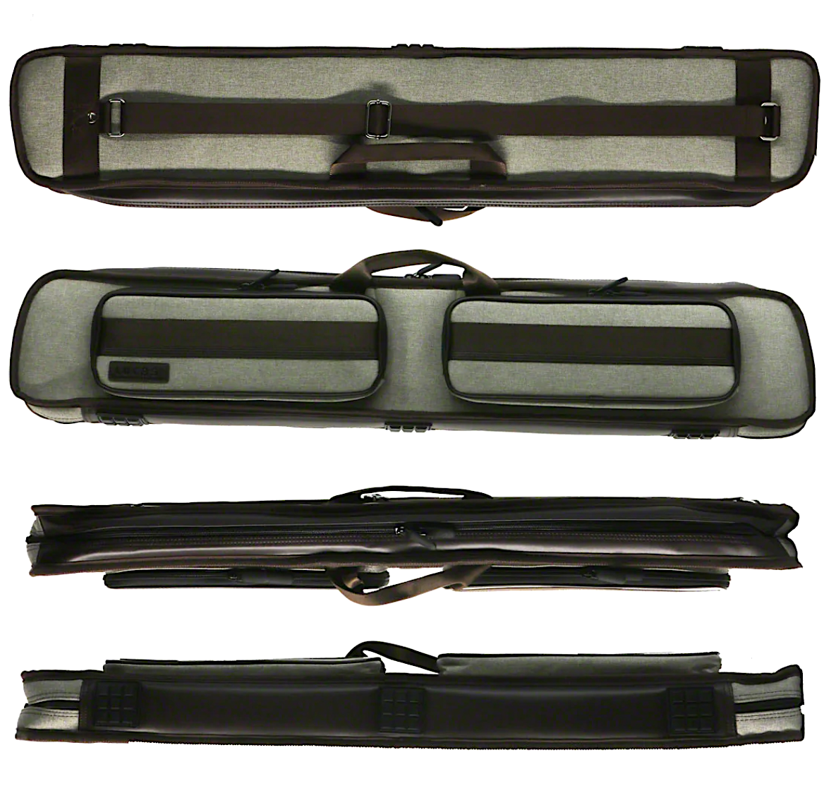 Lucasi Duo 3x5 cue case shown from four angles