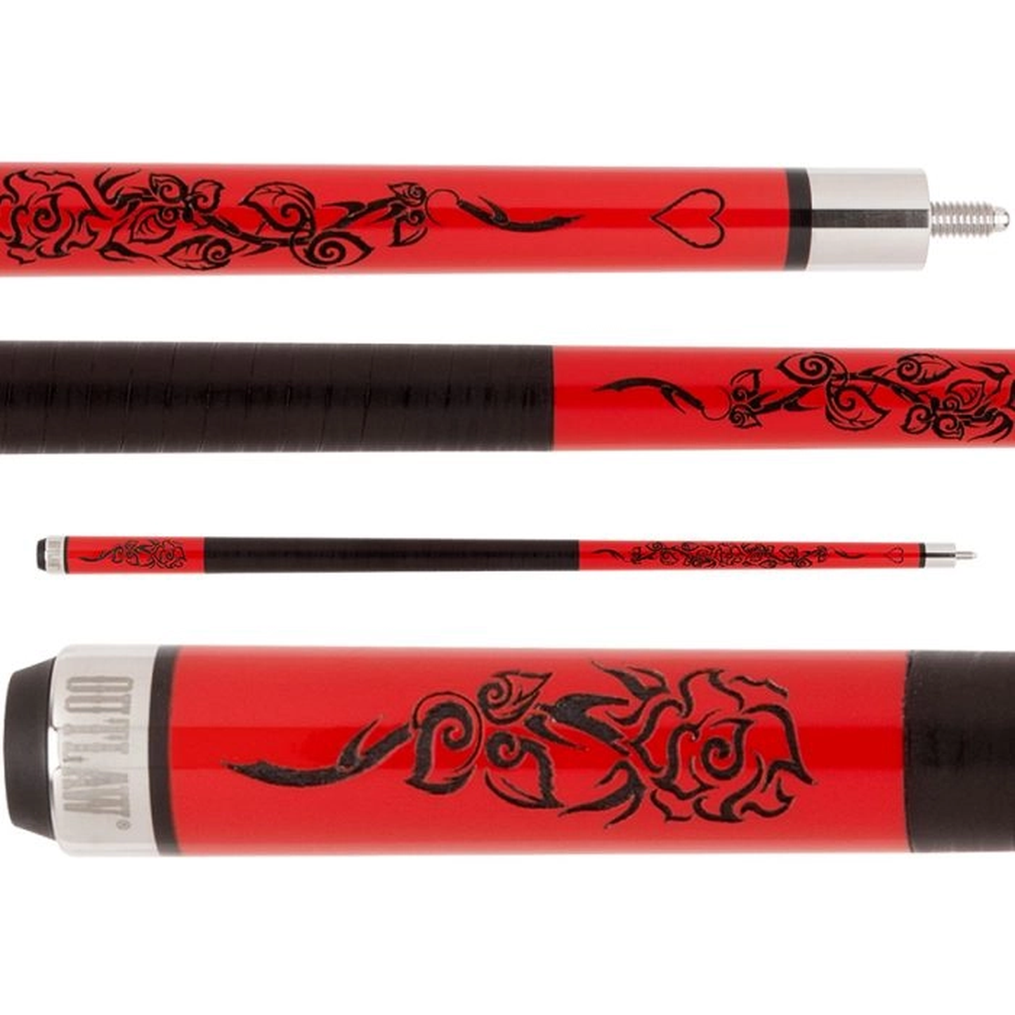 Outlaw Red Rose Pool Cue - Western Rose Design