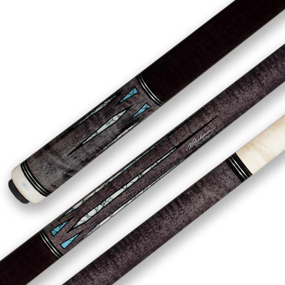 Pechauer April Larson signature cue, close-up of turquoise inlays, wrap and signature