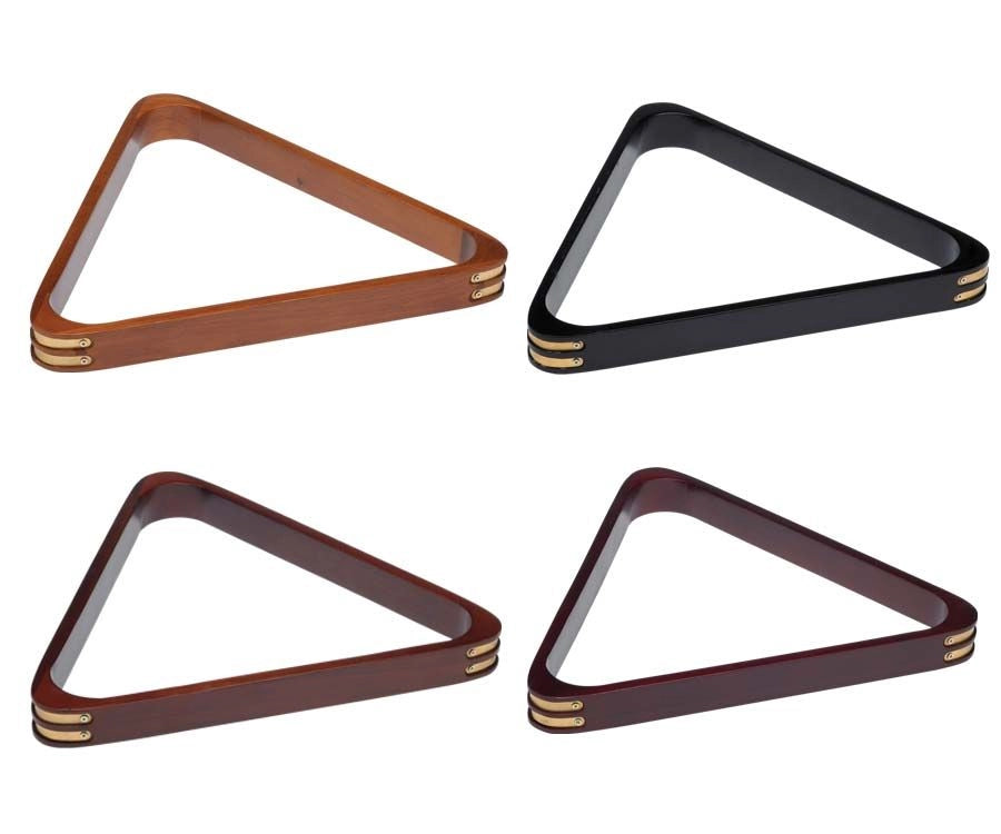 Wood 8-ball triangle rack with brass corners