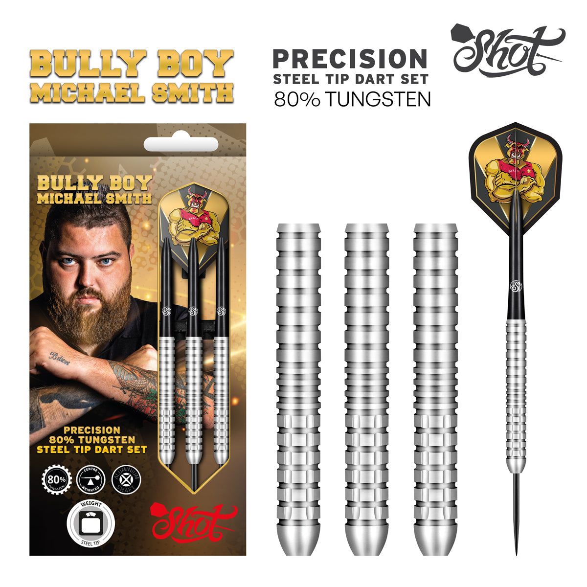 Shot Michael Smith Bully Boy Precision steel tip darts