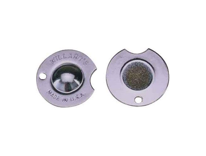 Willard Pro nickel radius cue tip shaper, front and back showing carbide grit disc